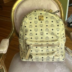 Authentic mcm women studded beige backpack